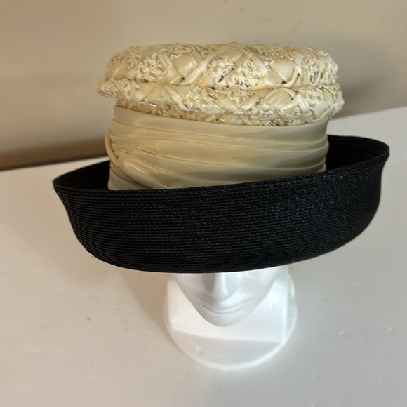 Vintage Black and Cream Woven High Top Bowlers Derby Hat Union Tag - Picture 5 of 14